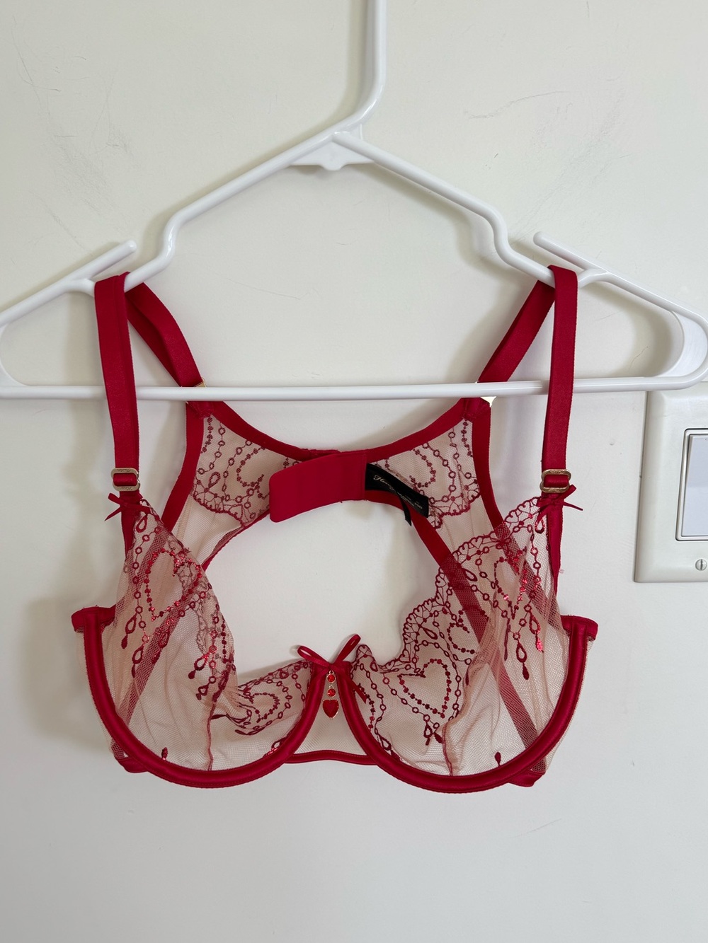 Honey Birdette Adora Red Underwire Sheer Balconette Bra Size 36D